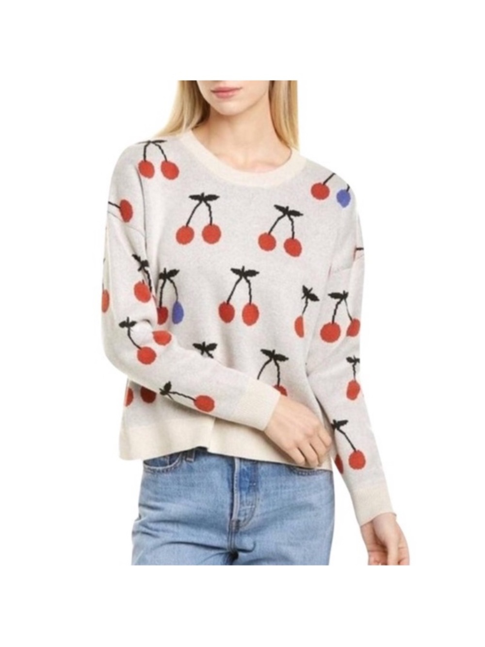 Madewell Cherry Wool Alpaca Blend Jacquard Pullover Sweater